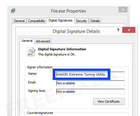 Screenshot of the Intel(R) Extreme Tuning Utility certificate